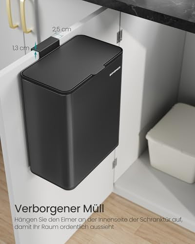 SONGMICS LTB810B01 konyhai szemetes, 8 L, acél, fedeles, ajtóra vagy falra