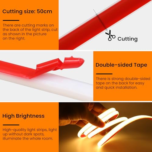 Wisada AC220-240V neon LED szalag öntapadós, 2m 288LED/m szuperfényes rugalmas FCOB