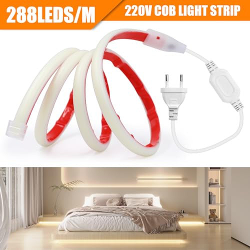 Wisada AC220-240V neon LED szalag öntapadós, 2m 288LED/m szuperfényes rugalmas FCOB