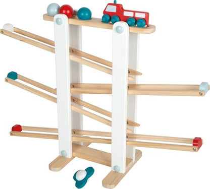 small foot fa golyópálya, XL motoros játék 3 golyóval és tűzoltó járművel 18+ hónap