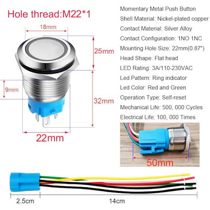 Gebildet 22mm nyomógomb kábelcsatlakozóval, 3A/110V-230 VAC, 1NO 1NC, SPDT, be/ki