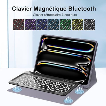 JADEMALL AZERTY billentyűzet tok iPad Pro 13 hüvelyk M4 2024, levehető mágneses