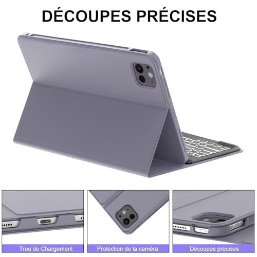JADEMALL AZERTY billentyűzet tok iPad Pro 13 hüvelyk M4 2024, levehető mágneses