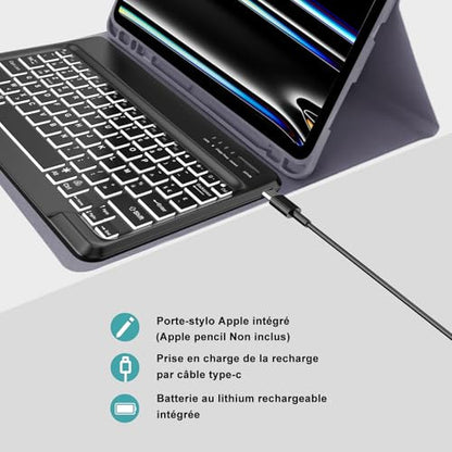 JADEMALL AZERTY billentyűzet tok iPad Pro 13 hüvelyk M4 2024, levehető mágneses