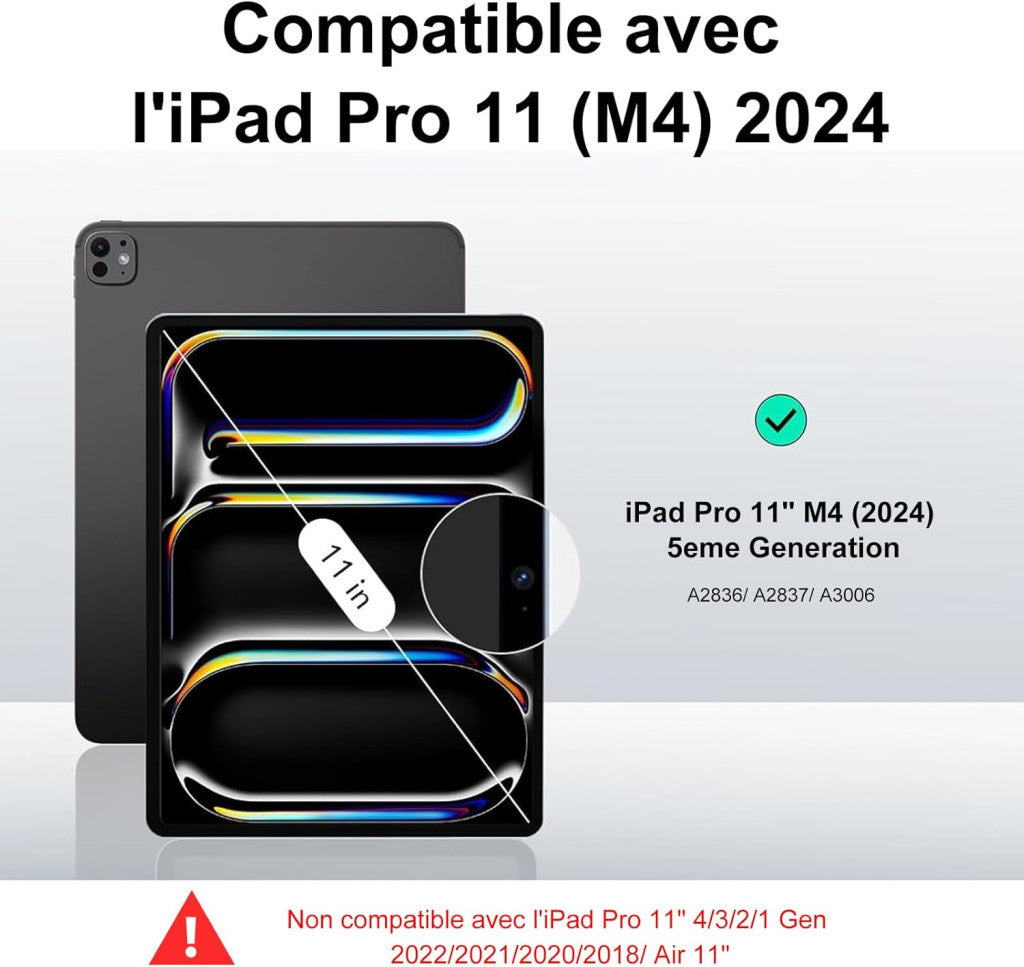 JADEMALL iPad Pro 11 tok billentyűzet 2024, M4, AZERTY, háttérvilágítású, Bluetooth
