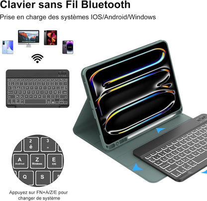 JADEMALL iPad Pro 11 tok billentyűzet 2024, M4, AZERTY, háttérvilágítású, Bluetooth