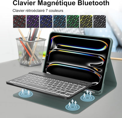 JADEMALL iPad Pro 11 tok billentyűzet 2024, M4, AZERTY, háttérvilágítású, Bluetooth