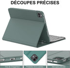 JADEMALL iPad Pro 11 tok billentyűzet 2024, M4, AZERTY, háttérvilágítású, Bluetooth