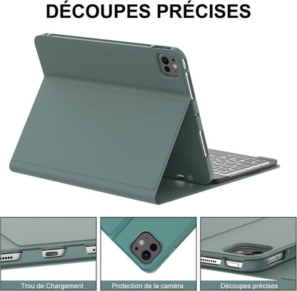 JADEMALL iPad Pro 11 tok billentyűzet 2024, M4, AZERTY, háttérvilágítású, Bluetooth