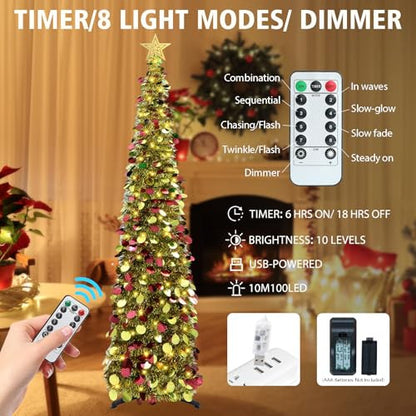 HMASYO 180 cm pop-up műfenyő 100 LED-del USB