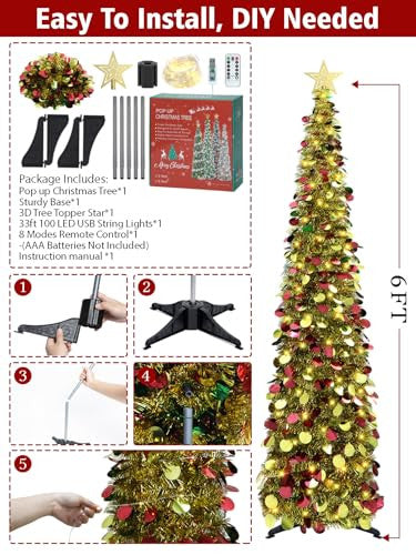 HMASYO 180 cm pop-up műfenyő 100 LED-del USB