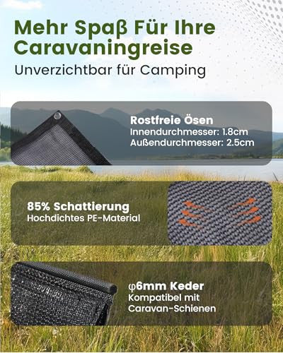 Ezcasch napellenző lakókocsihoz 85% látásblokkoló, előlap napellenző, magasság 2,13m