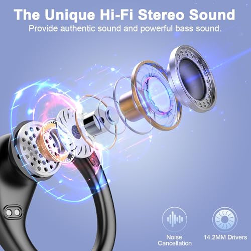 Vezeték nélküli Earbuds Sport, Bluetooth 5.4 fejhallgató 75 óra lejátszás fül feletti