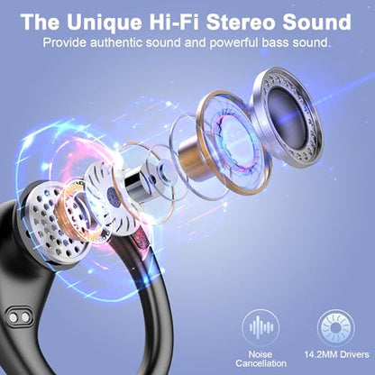 Vezeték nélküli Earbuds Sport, Bluetooth 5.4 fejhallgató 75 óra lejátszás fül feletti