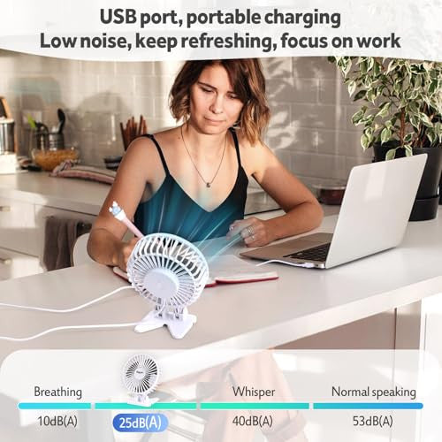Bigqin USB asztali ventilátor mini, 3 sebesség, 90° állítható, fehér