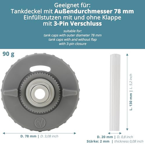Valuents víztöltő kupak tömlőcsatlakozóval 3 tűs, 78mm átmérő, sötétszürke, lakókocsi