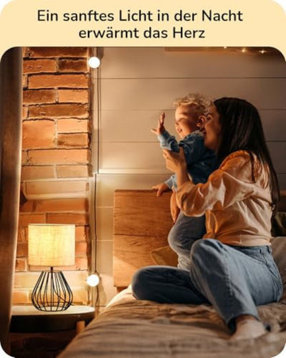 EDISHINE éjjeli lámpa bézs vászon ernyő, fekete fém talp, E14 LED izzó 2700K meleg