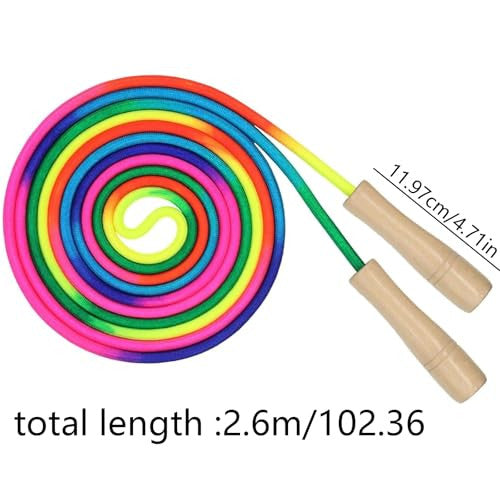 Springseil 260 cm gyerek ugrálókötél állítható, kopásálló, fa fogantyú, szivárvány