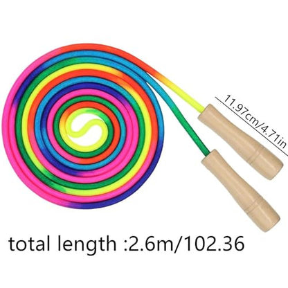 Springseil 260 cm gyerek ugrálókötél állítható, kopásálló, fa fogantyú, szivárvány