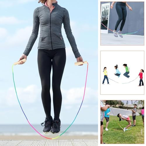Springseil 260 cm gyerek ugrálókötél állítható, kopásálló, fa fogantyú, szivárvány