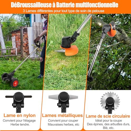 ZJS Rasentrimmer akkumulátoros fűkasza 4.0Ah elektromos, teleszkópos nyél, 3 vágókés