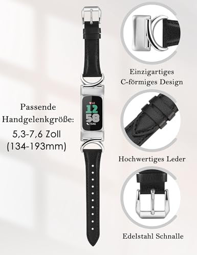 TOYOUTHS bőrszíj Fitbit Charge 6/5 kompatibilis női karcsú, elegáns, C-alakú csattal