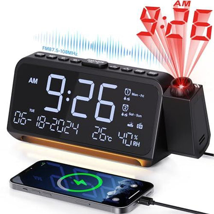 Mesqool rádiós ébresztőóra 320°-os projektorral digitális óra hálószobába, USB/Type-C