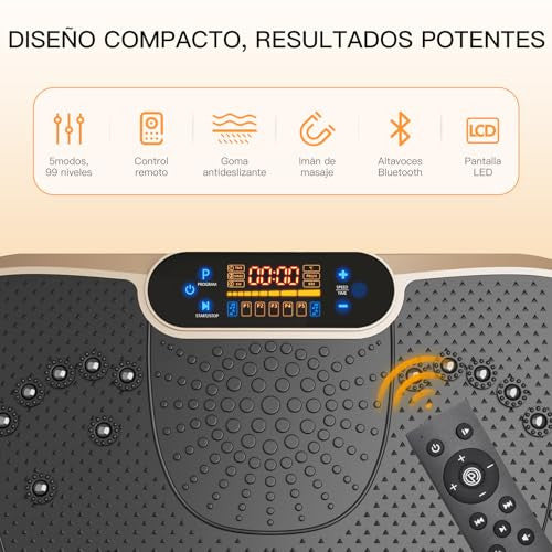 Dripex vibrációs platform, 99 szint, 5 edzésprogram, Bluetooth hangszóró, LCD