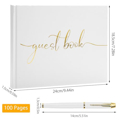 Guest Book esküvői album 100 üres oldal, tollal, fehér