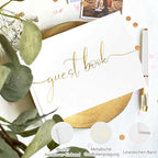 Guest Book esküvői album 100 üres oldal, tollal, fehér
