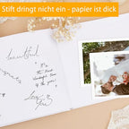 Guest Book esküvői album 100 üres oldal, tollal, fehér
