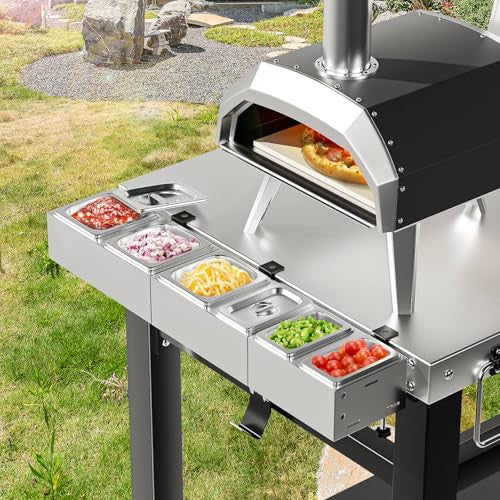 GFTIME pizza hozzávaló tároló, rozsdamentes acél, téglalap alakú, több rekeszes, 39