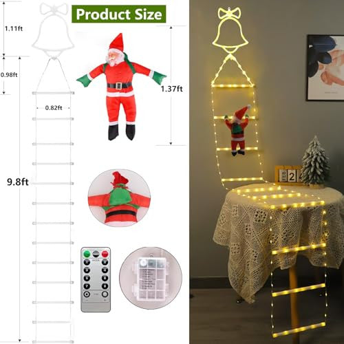 Karácsonyi Mikulás létra fények dekoráció, 3m LED Mikulás mászó létra dekoráció 8