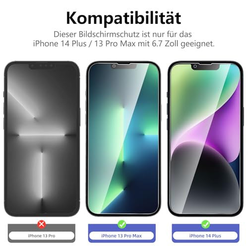 NEW'C 3 darabos edzett üveg iPhone 13 Pro Max, iPhone 14 Plus 6,7 hüvelyk adatvédelmi
