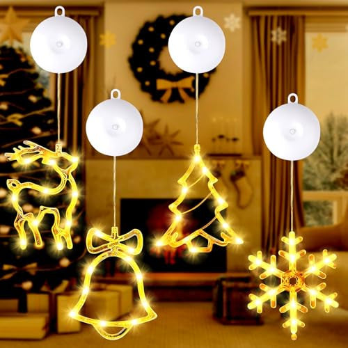 LED karácsonyi világítás ablakra, 4 darabos LED tapadókorongos karácsonyi fények, LED