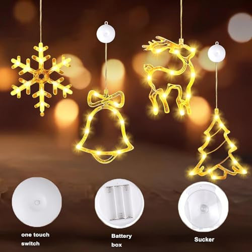 LED karácsonyi világítás ablakra, 4 darabos LED tapadókorongos karácsonyi fények, LED