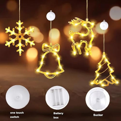 LED karácsonyi világítás ablakra, 4 darabos LED tapadókorongos karácsonyi fények, LED