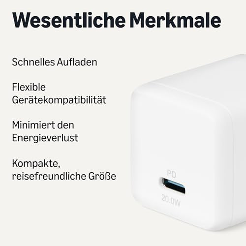 Amazon Basics USB-C fali töltő Nano-GaN technológiával és gyorstöltéssel, 20W, 1 PD