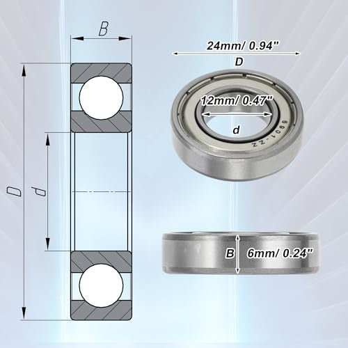 ABSOPRO 6901Zz mélyhornyú golyóscsapágy P6 12x24x6mm kenve, dupla fém tömítés, ezüst