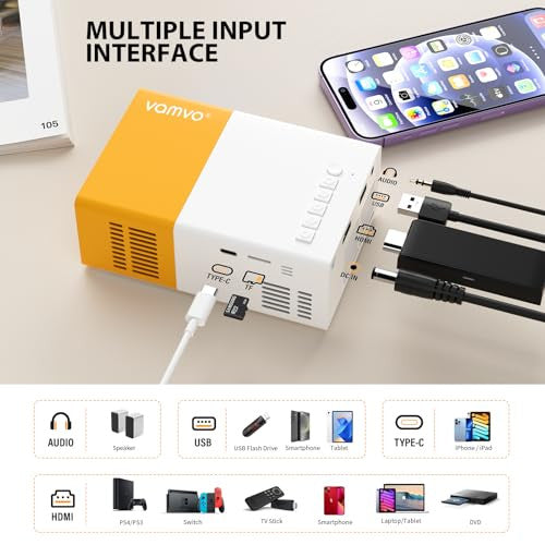 Vamvo hordozható projektor Full HD 1080p kompatibilis iOS/Android, HDMI/USB