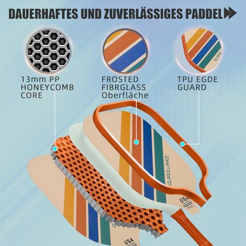 Pickleball ütőkészlet 2 darabos, üvegszálas felület, 13 mm PP méhsejt mag, 4 beltéri