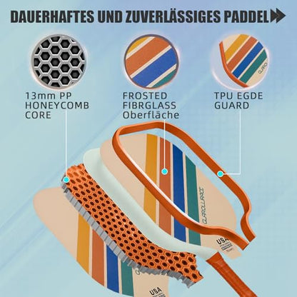 Pickleball ütőkészlet 2 darabos, üvegszálas felület, 13 mm PP méhsejt mag, 4 beltéri