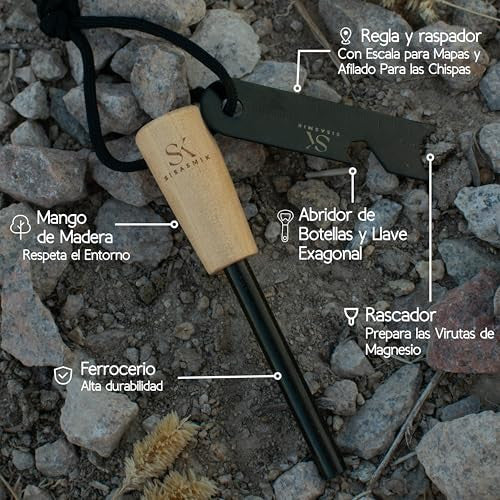 SisasmiK Pedernal túlélőkés fa nyéllel tűzgyújtó ferrocerium és magnézium, szikravető
