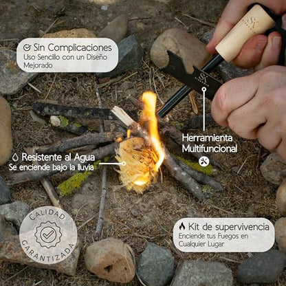 SisasmiK Pedernal túlélő tűzgyújtó fa nyéllel ferrocerium és magnézium, szikravető