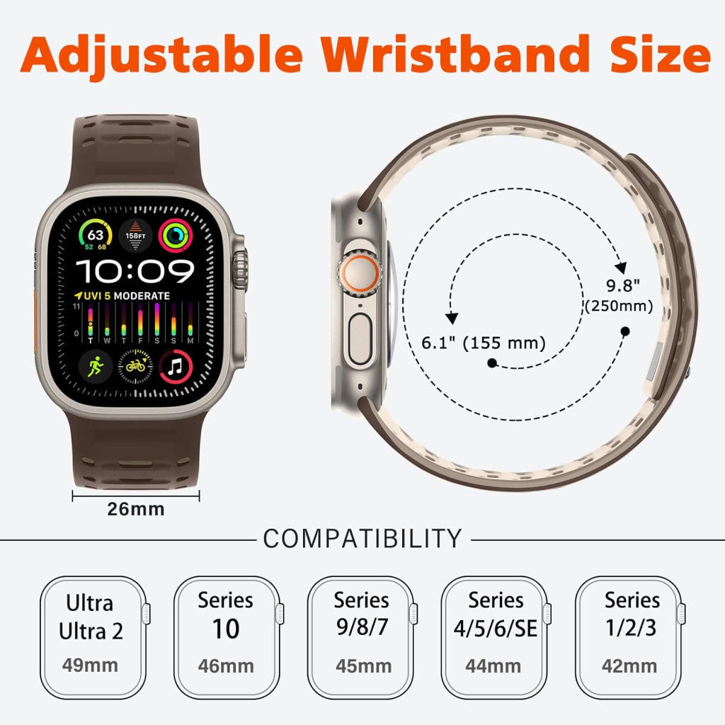 HITZEE sportszíj Apple Watch-hoz, szilikon mágneses férfi csat barna/khaki