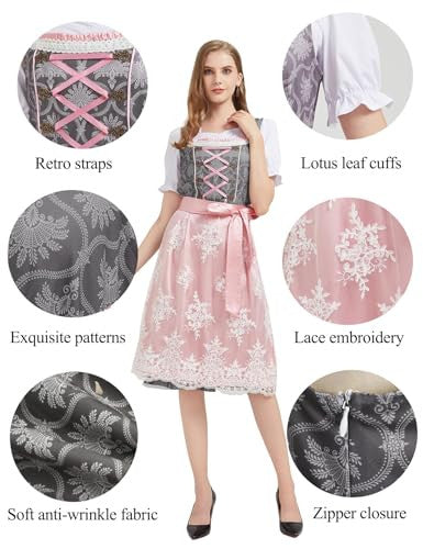 Hislovy női dirndl, 5 darabos Oktoberfest női szett dirndl-komplett szett népviseleti