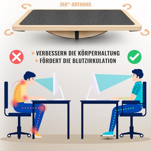 Woodure 360° egyensúlyozó deszka felnőtteknek, csúszásmentes, fizikoterápiához, fa