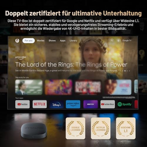 Google TV Box - 4K okos TV box HDR10+ UHD, Dolby Audio, Google/Netflix tanúsítvány