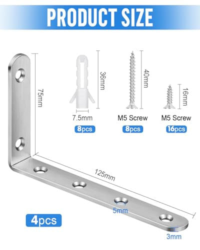 Jeboler 125×75mm 4 darabos 90 fokos polc tartó rozsdamentes acél, L-alakú, fém bútor
