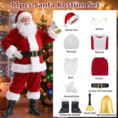 Miulruma Mikulás jelmez A038XLA, bársony, sapka, paróka, szakáll, öv, kesztyű, deluxe
